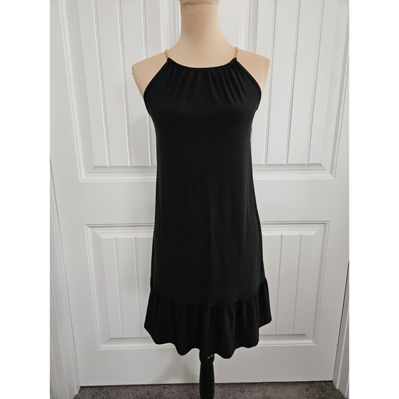 Nicole Miller Dresses & Skirts - Nicole Miller Black Dress Gold Chain Straps A Line Size S Nwt